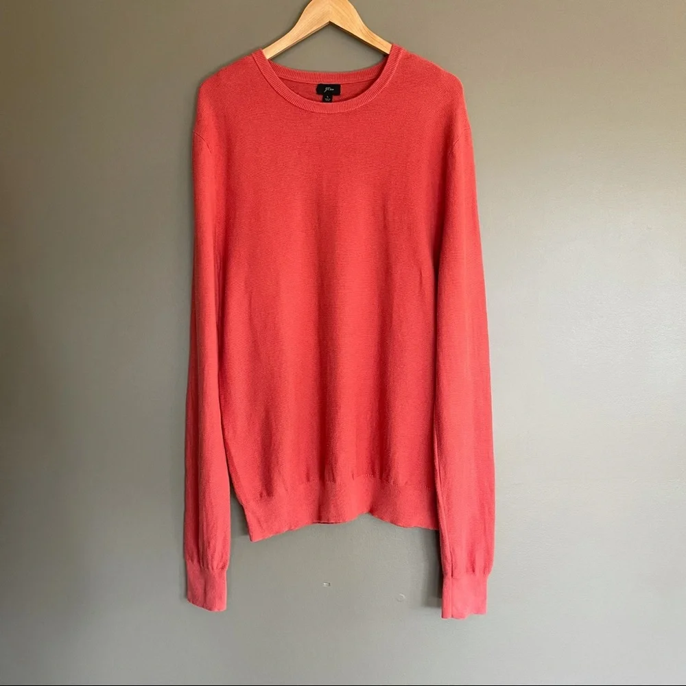 J.Crew Men's Cotton Crewneck Sweater in‎ Garter Stitch Size Large Red Orange